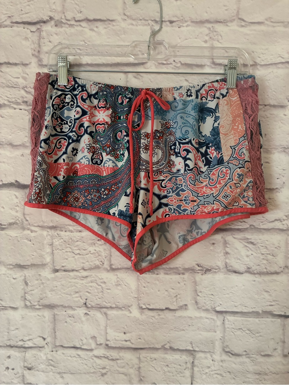 In Bloom by Free People Printed Paisley Sleep Shorts with Coral Trim - Large